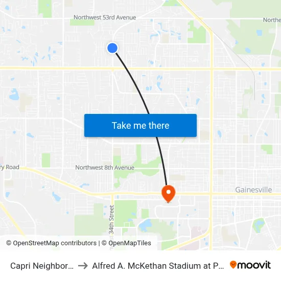 Capri Neighborhood to Alfred A. McKethan Stadium at Perry Field map