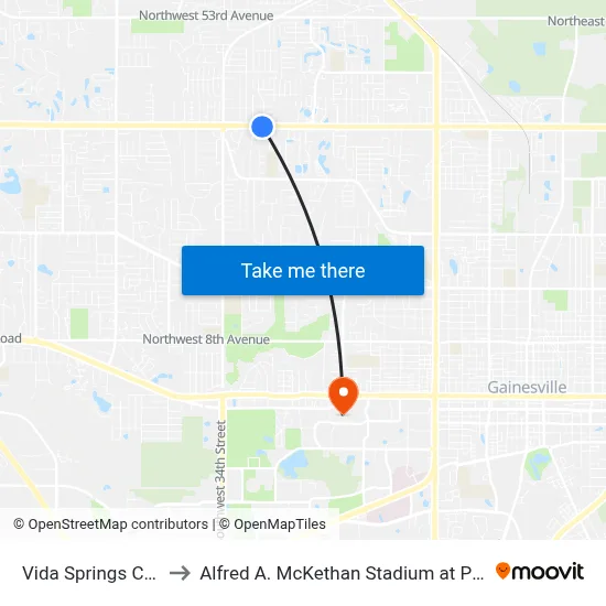 Vida Springs Church to Alfred A. McKethan Stadium at Perry Field map