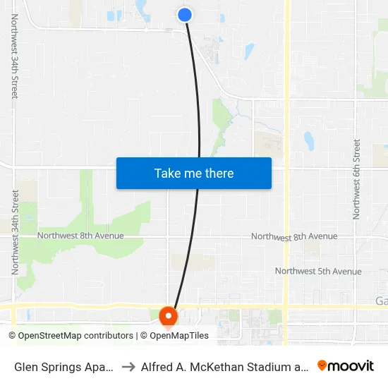 Glen Springs Apartments to Alfred A. McKethan Stadium at Perry Field map