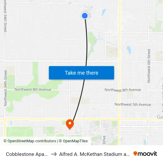 Cobblestone Apartments to Alfred A. McKethan Stadium at Perry Field map