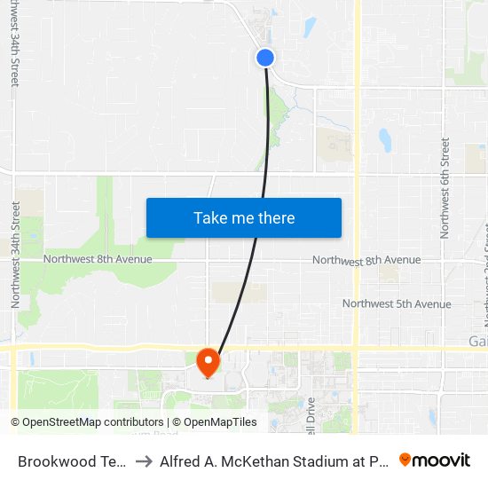 Brookwood Terrace to Alfred A. McKethan Stadium at Perry Field map