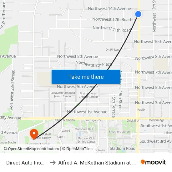 Direct Auto Insurance to Alfred A. McKethan Stadium at Perry Field map