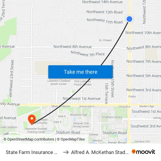 State Farm Insurance @ NW 13th Street to Alfred A. McKethan Stadium at Perry Field map