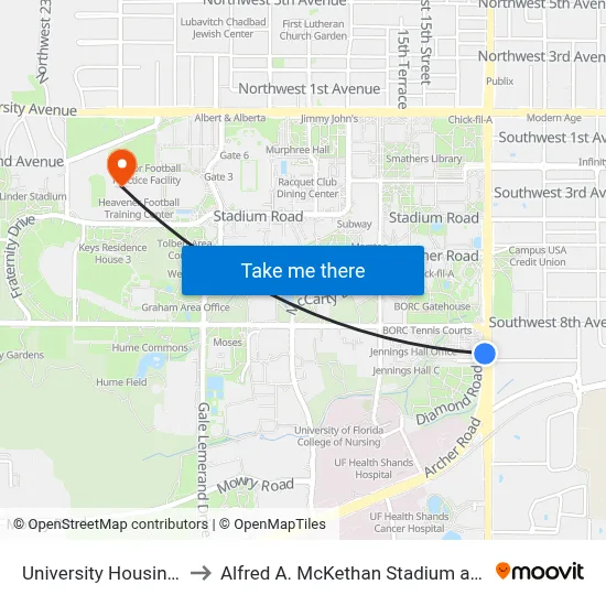 University Housing Office to Alfred A. McKethan Stadium at Perry Field map