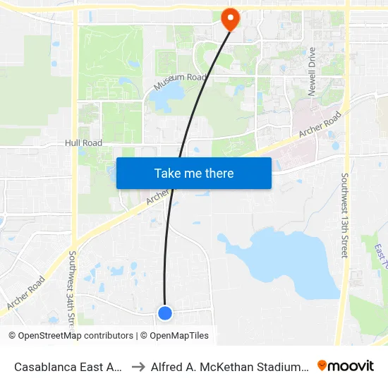 Casablanca East Apartments to Alfred A. McKethan Stadium at Perry Field map