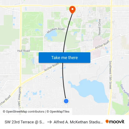 SW 23rd Terrace @ SW 35th Place to Alfred A. McKethan Stadium at Perry Field map