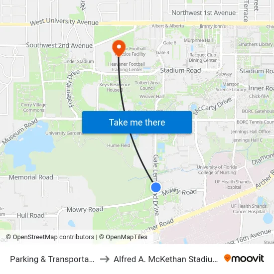 Parking & Transportation Services to Alfred A. McKethan Stadium at Perry Field map