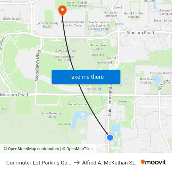 Commuter Lot Parking Garage @ Gale Lemerand to Alfred A. McKethan Stadium at Perry Field map