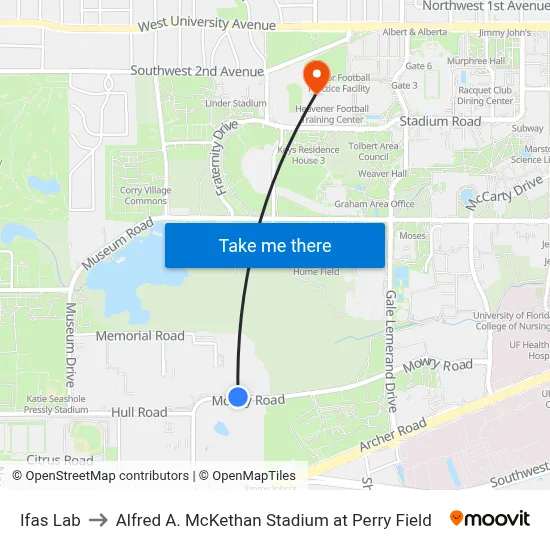 Ifas Lab to Alfred A. McKethan Stadium at Perry Field map