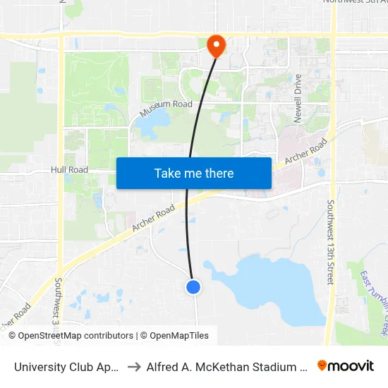 University Club Apartments to Alfred A. McKethan Stadium at Perry Field map