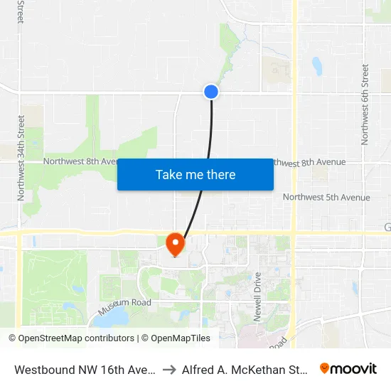 Westbound NW 16th Avenue @ NW 20th Way to Alfred A. McKethan Stadium at Perry Field map