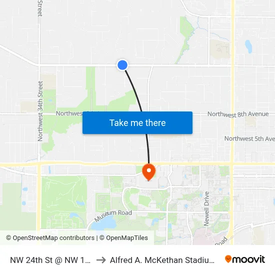 NW 24th St @ NW 16th Avenue to Alfred A. McKethan Stadium at Perry Field map