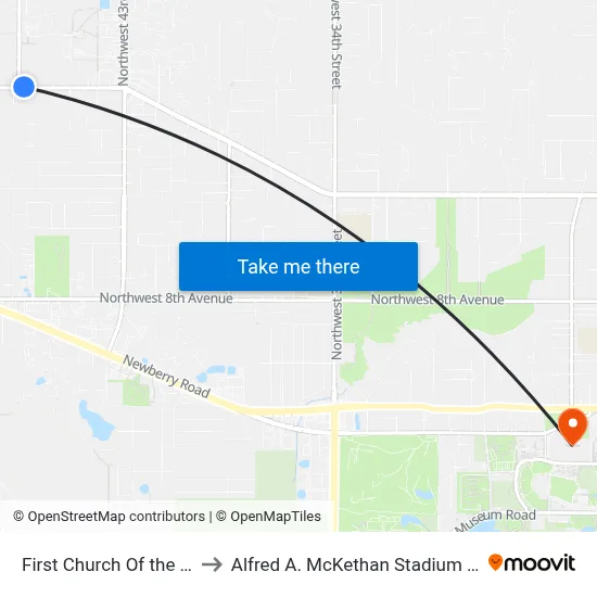 First Church Of the Nazarene to Alfred A. McKethan Stadium at Perry Field map