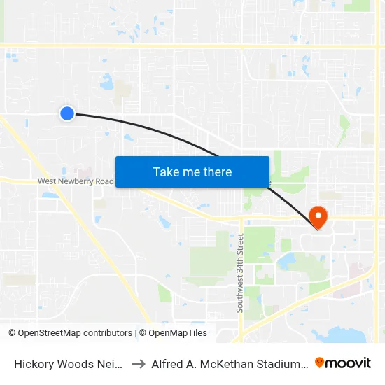Hickory Woods Neighborhood to Alfred A. McKethan Stadium at Perry Field map