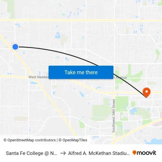 Santa Fe College @ NW 83rd Street to Alfred A. McKethan Stadium at Perry Field map