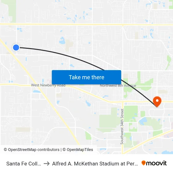 Santa Fe College to Alfred A. McKethan Stadium at Perry Field map