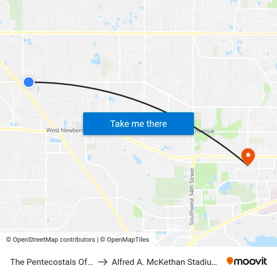 The Pentecostals Of Gainesville to Alfred A. McKethan Stadium at Perry Field map