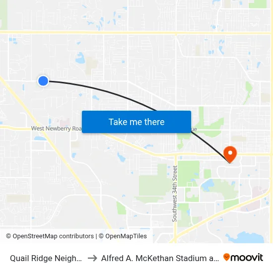 Quail Ridge Neighborhood to Alfred A. McKethan Stadium at Perry Field map