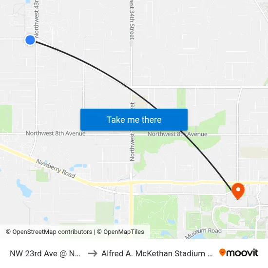 NW 23rd Ave @ NW 43rd St to Alfred A. McKethan Stadium at Perry Field map