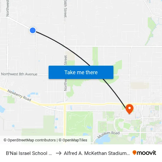 B'Nai Israel School & Day Care to Alfred A. McKethan Stadium at Perry Field map