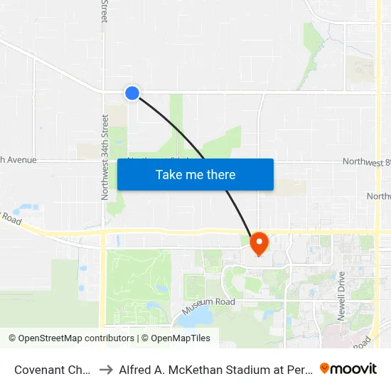 Covenant Church to Alfred A. McKethan Stadium at Perry Field map