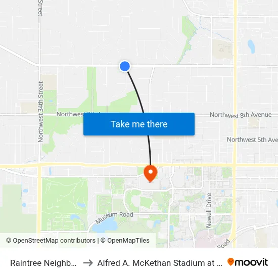 Raintree Neighborhood to Alfred A. McKethan Stadium at Perry Field map