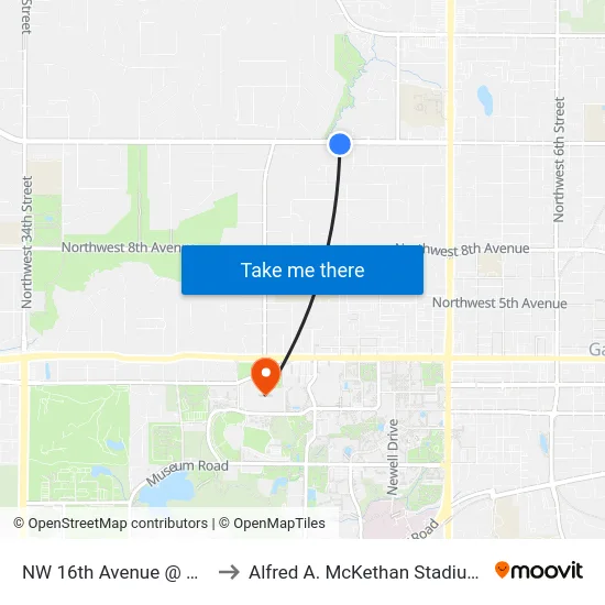 NW 16th Avenue @ NW 20th Way to Alfred A. McKethan Stadium at Perry Field map