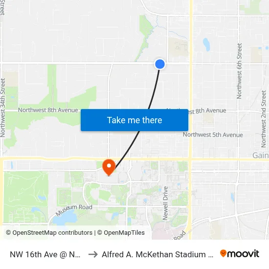 NW 16th Ave @ NW 17th St to Alfred A. McKethan Stadium at Perry Field map