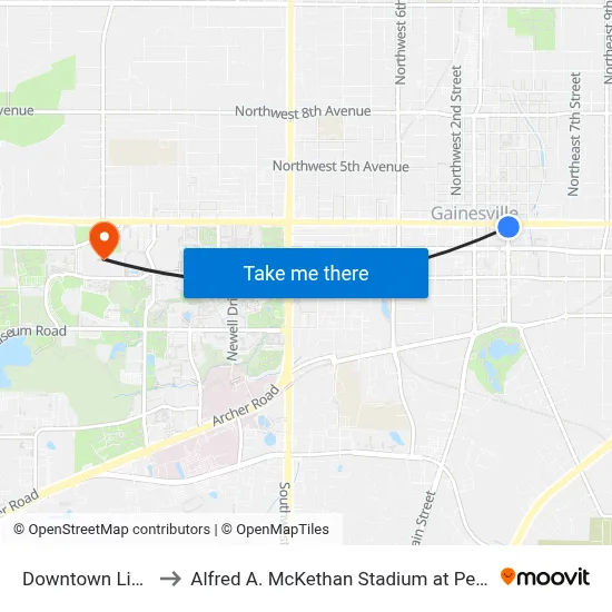Downtown Library to Alfred A. McKethan Stadium at Perry Field map