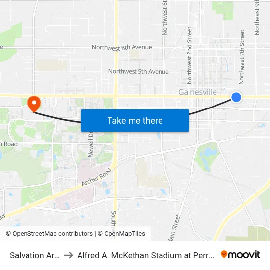 Salvation Army to Alfred A. McKethan Stadium at Perry Field map