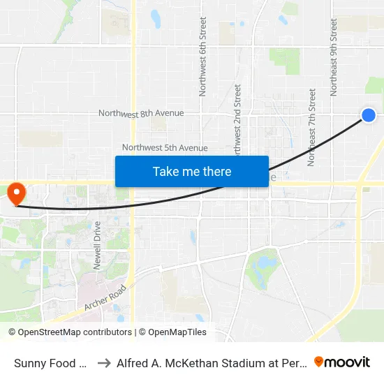 Sunny Food Mart to Alfred A. McKethan Stadium at Perry Field map