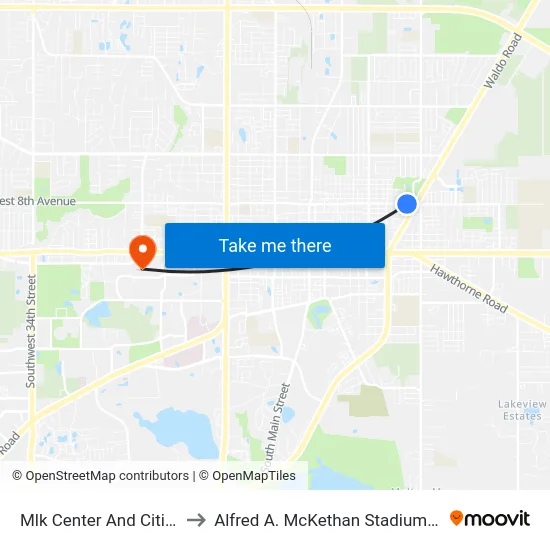 Mlk Center And Citizens Field to Alfred A. McKethan Stadium at Perry Field map