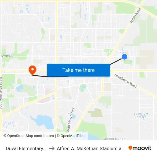 Duval Elementary School to Alfred A. McKethan Stadium at Perry Field map
