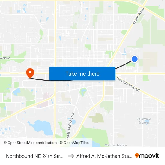 Northbound NE 24th Street @ NE 8th Avenue to Alfred A. McKethan Stadium at Perry Field map