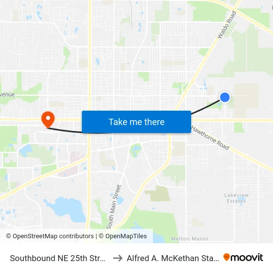 Southbound NE 25th Street @ NE 8th Avenue to Alfred A. McKethan Stadium at Perry Field map