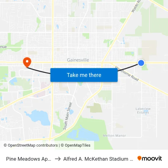 Pine Meadows Apartments to Alfred A. McKethan Stadium at Perry Field map