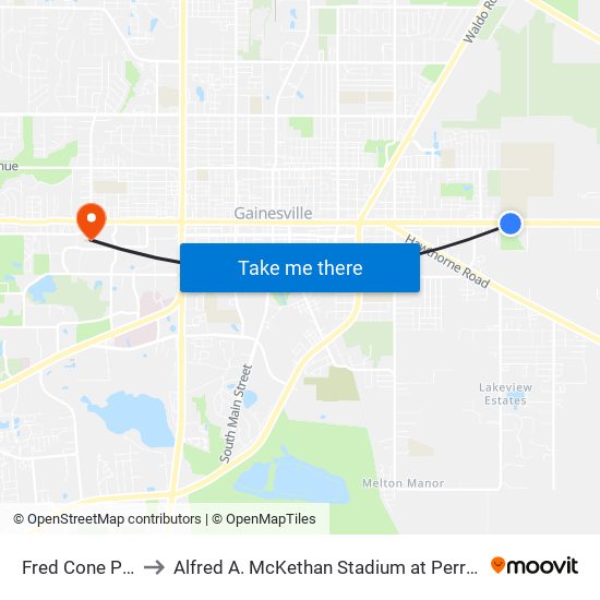 Fred Cone Park to Alfred A. McKethan Stadium at Perry Field map