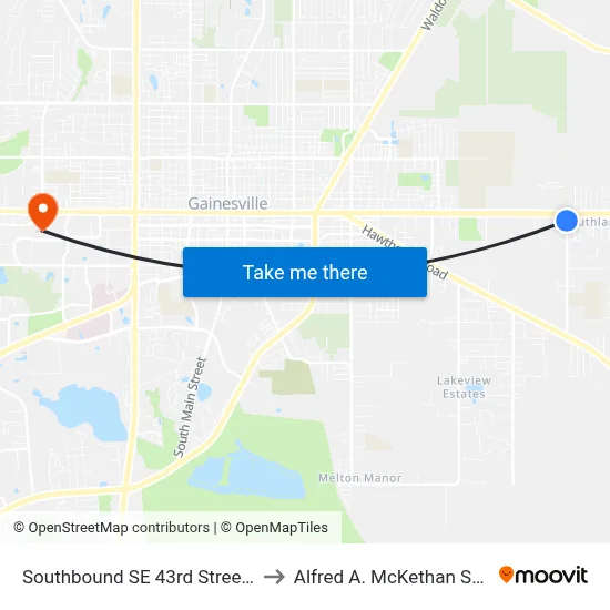 Southbound SE 43rd Street @ E University Avenue to Alfred A. McKethan Stadium at Perry Field map