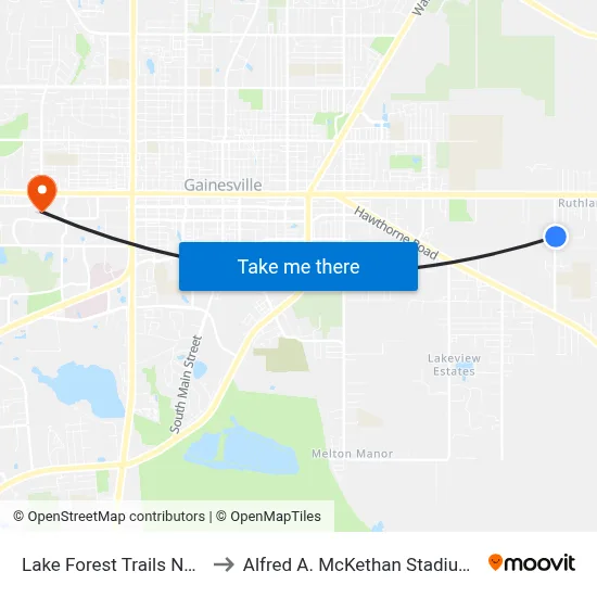 Lake Forest Trails Neighborhood to Alfred A. McKethan Stadium at Perry Field map