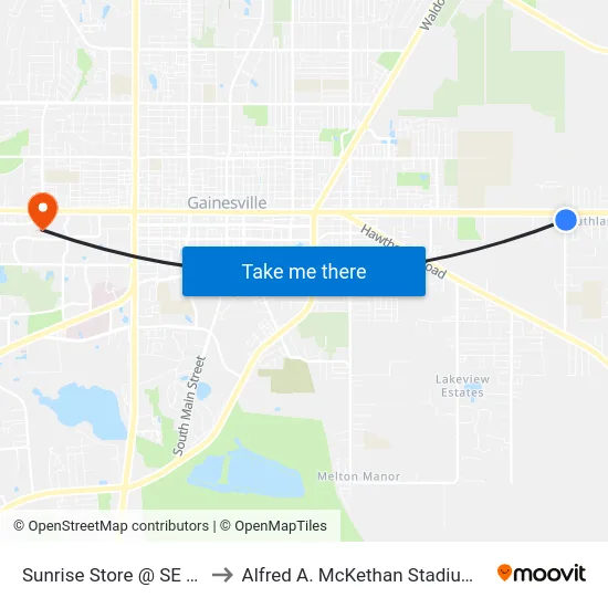 Sunrise Store @ SE 43rd Street to Alfred A. McKethan Stadium at Perry Field map
