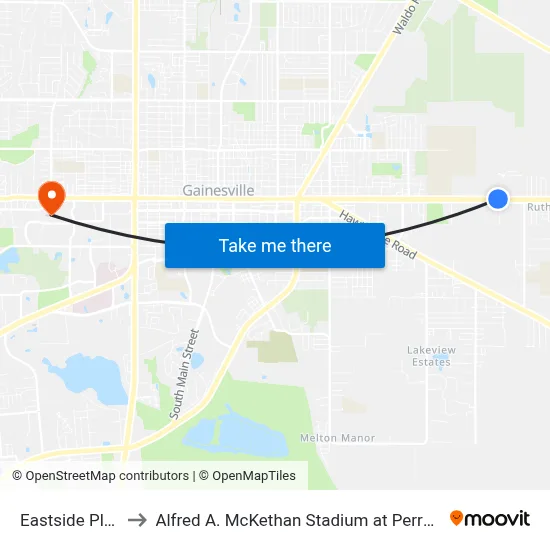 Eastside Plaza to Alfred A. McKethan Stadium at Perry Field map
