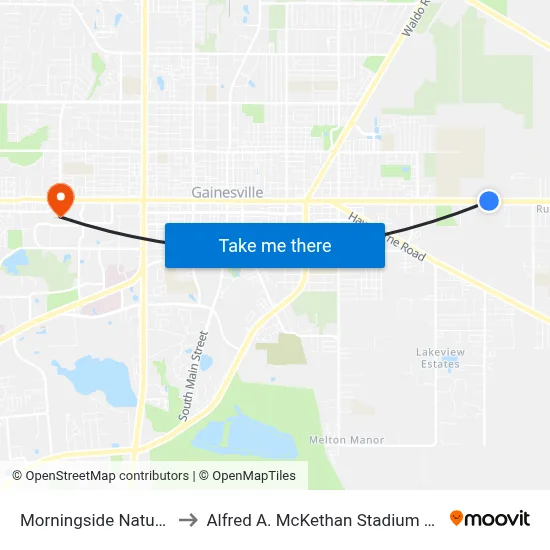 Morningside Nature Center to Alfred A. McKethan Stadium at Perry Field map