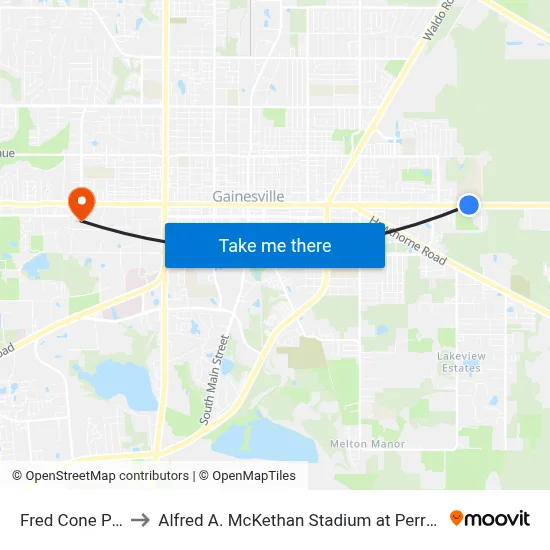 Fred Cone Park to Alfred A. McKethan Stadium at Perry Field map
