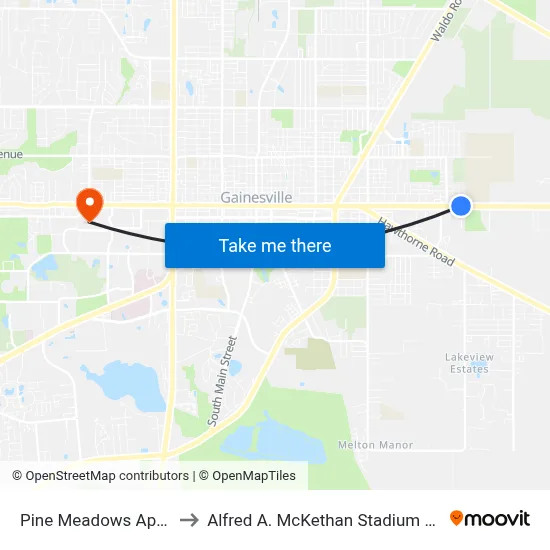 Pine Meadows Apartments to Alfred A. McKethan Stadium at Perry Field map