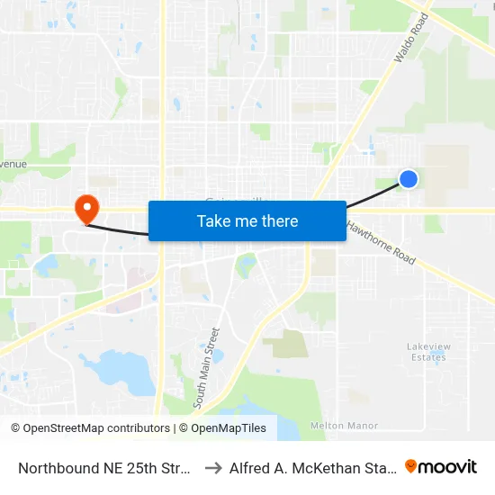 Northbound NE 25th Street @ NE 6th Avenue to Alfred A. McKethan Stadium at Perry Field map