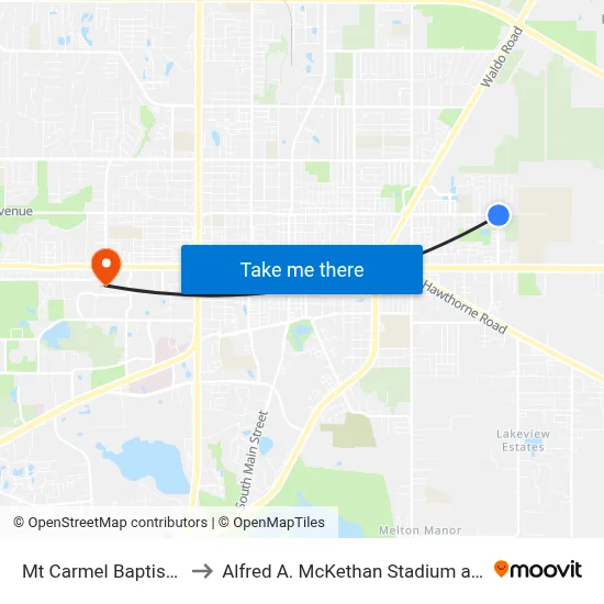 Mt Carmel Baptist Church to Alfred A. McKethan Stadium at Perry Field map