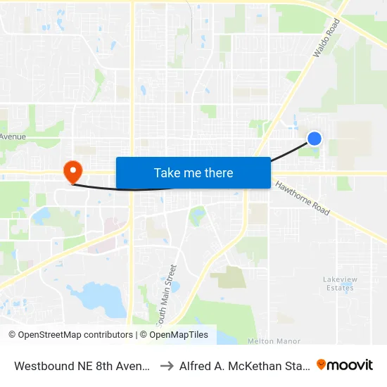 Westbound NE 8th Avenue @ NE 23nd Street to Alfred A. McKethan Stadium at Perry Field map