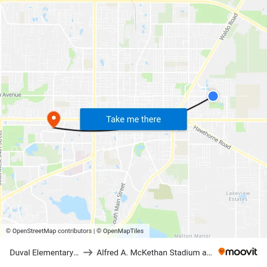 Duval Elementary School to Alfred A. McKethan Stadium at Perry Field map