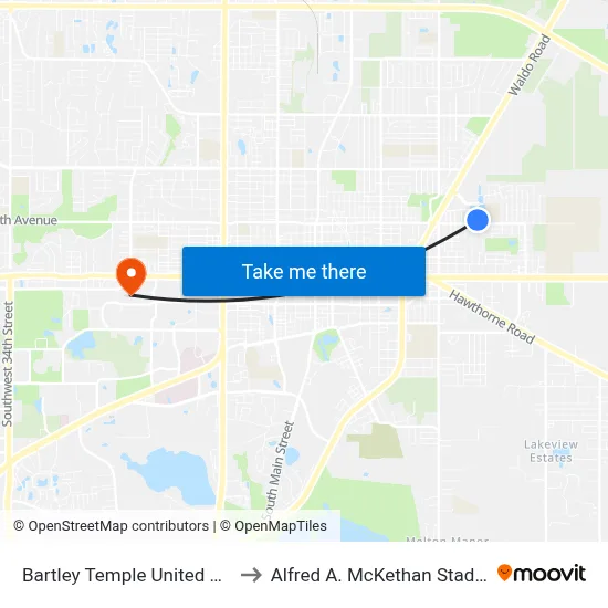 Bartley Temple United Methodist Church to Alfred A. McKethan Stadium at Perry Field map