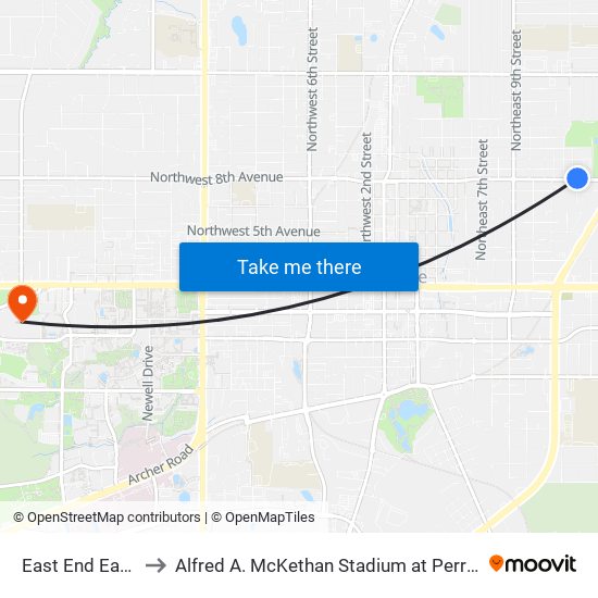 East End Eatery to Alfred A. McKethan Stadium at Perry Field map